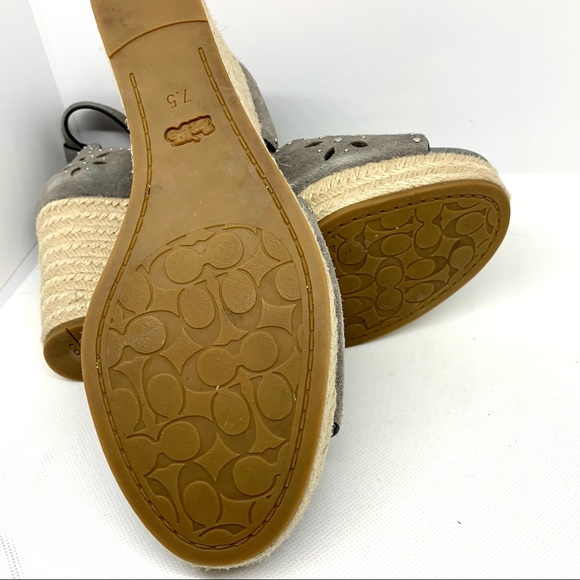 Coach Kelsi Grey Suede Wedge Sandals - Picture 8 of 8